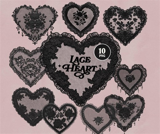 Black Lace Heart PNG Clipart Bundle Gothic Romantic Hearts Vintage Lace Frame Dark Coquette Aesthetic Valentine Download Digital Art PNG Set - Etsy