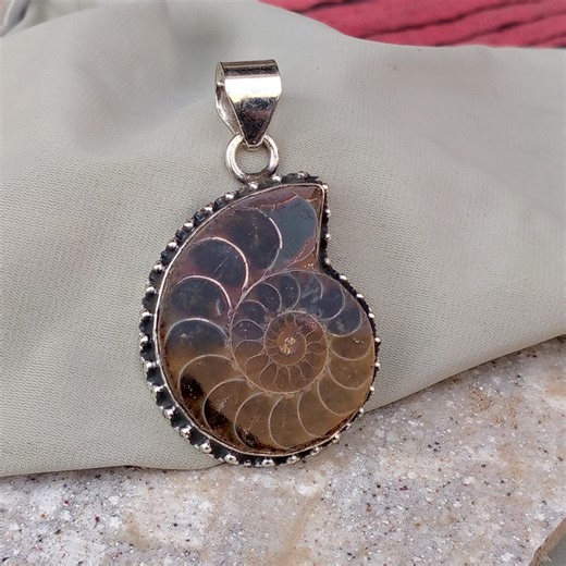 Ammonite Fossil Gemstone Pendant, Handmade Pendant, Unisex Pendant, Boho Pendant, 925 Sterling Silver Pendant, Stylish Pendant, Gift for Her - Etsy