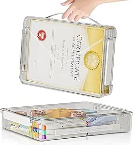 2 Packs A4 File Box Portable Project Case with Handle Clear File Box Craft Construction Paper Storage Organizer for Scrapbook, Photo, Scrapbook, Board Game