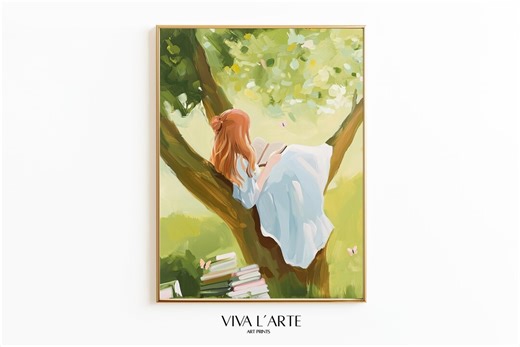 Reading Girl Wall Art, Cozy Literary Illustration, Soft Pastel Wall Art for Bedroom, Calm Aesthetic Decor, Digital Download - Etsy