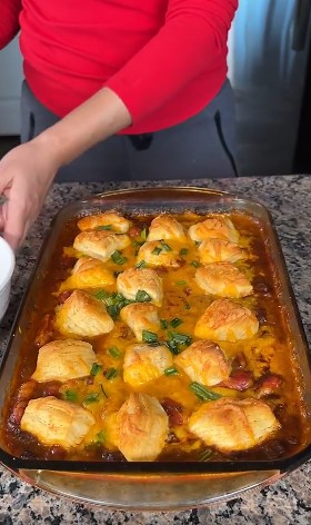 This easy chili dog casserole turns a classic into comfort food
