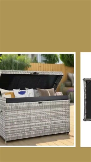 200 Gal. Gray Rattan Deck Box with Wheels All-Weather Outdoor Storage Box Wicker Storage Bin and ...
