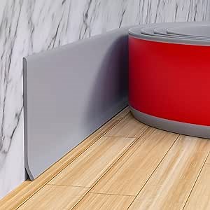 Duzzy Flexible Baseboard Molding Trim, 4 Inch(W) x 40 Feet(L) Peel and Stick Rubber Wall Trim Molding, Self-Adhesive Vinyl Wall Base Cove Base (Gray)