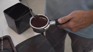 The process of making coffee : tamping coffee footage video 4k.