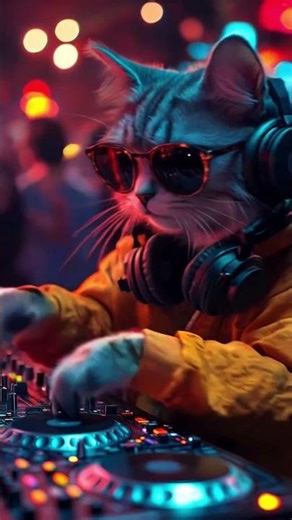 DJ Meow in the Mix! 🎧🐱 | Neon Night Vibes #shorts #aivideos