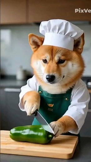 dog cutting a capsicum 🫑🫑#viral #aivideo #youtubeshorts #dog #capsicum