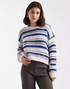 Vero Moda textured stripe knitted jumper in pale pink and cobalt | ASOS