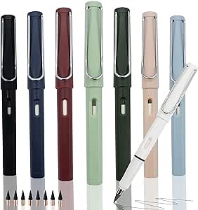 8pcs Infinity Pencil, Cute Everlasting Inkless Pencil with 8pcs Replacement Nibs, Sustainable Erasable Lapiz Infinito, Infinite Pen for Kids Student Worker Writing Drawing (Vintage colours)