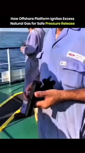 The Fact IO on Instagram: "Lighting excess natural gas on an offshore platform follows a defined emergency safety process. Flare systems dispose of excess hydrocarbons when pressure rises beyond safe operating limits. Under normal conditions, permanent pilot flames or automated ignition systems perform this function. When these systems fail, a flare gun provides a manual ignition source. This action occurs only under an approved standard operating procedure. Trained and authorized personnel perf