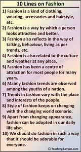 10 Lines on Fashion in English for Children and Students of Class 1, 2, 3, 4, 5, 6