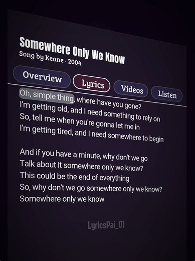 Somewhere Only We Know — Keane lyrics cover