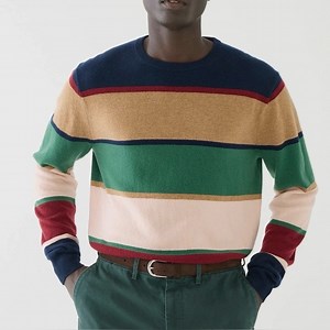 J. Crew Men's Striped Crewneck Sweater - Black, Brown, Green, Red