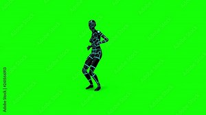 Looping animated 3D dancing robotic cyborg futuristc female doing a dance on a chroma key green screen background.