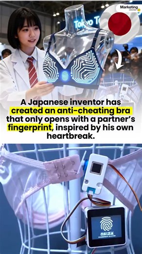 Marketing Stories on Instagram: "A Japanese student named ZAWAWORKS created a prototype “smart bra” that uses a fingerprint sensor to unlock, requiring the partner’s fingerprint for the clasp to open. The invention, shared on social media in 2024, was intended as a “fantasy invention” to explore themes of trust and intimacy, rather than a commercial product. It went viral online, sparking debate and amusement over the technology, its implications for relationships, and privacy concerns. . #trend