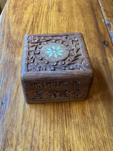 Hand Carved Wooden Trinket Box, Inlaid Sun Design Jewelry Keepsake - Etsy