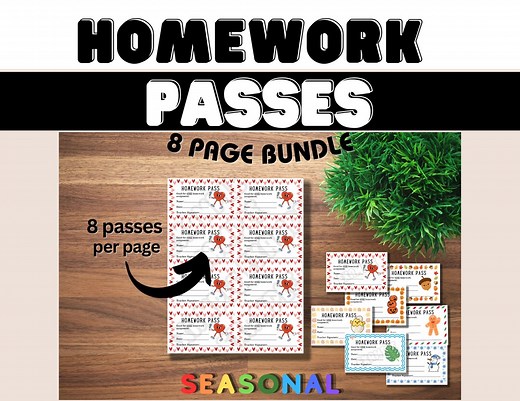Printable Homework Pass Bundle Seasonal and Colorful 8 Pages - Etsy