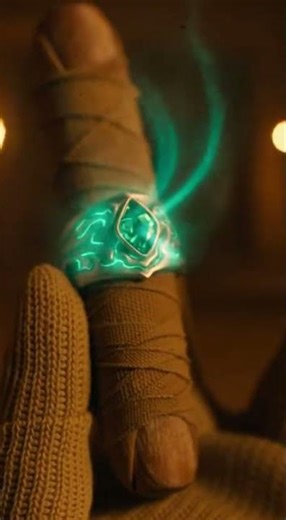 Mummy fingers adorned with rings that control elements - water, fire, air, earth