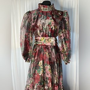 A beautiful fluffy flower printed organza dress