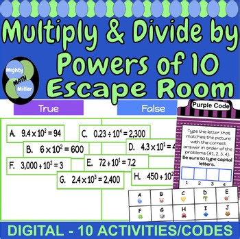 Multiplying and Dividing by Powers of 10 Digital 5th Grade Math Escape Room