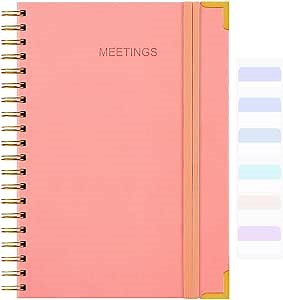 Meeting Notebook for Work, Hardcover Leather Notebook for 200+ Meeting Notes, Large Business Notebooks for Work Organization, Professional Project Management Notebook for Women, Office Supplies, Pink