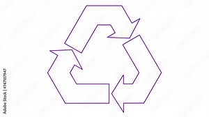 Animated linear violet ecology icon is drawn. Line symbol of recycle. Concept of green technology, recycling, reuse, environmental friendliness. Vector illustration isolated on white background