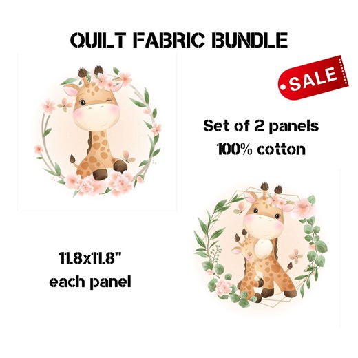Giraffe Fabric Panels for Baby Quilts, Animal Quilt Fabric Bundle, Cotton Fabric Scraps on SALE - Etsy