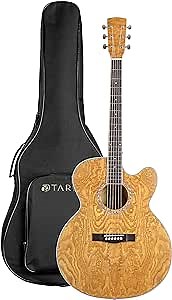 TARIO 41'' Acoustic Electric Cutaway Guitar Antique Jumbo Body Curly Ash body Okoume Neck Natural