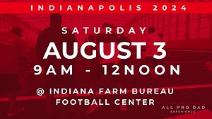 18 reactions | Calling all Indianapolis Colts fans! Join All Pro Dad at ﻿the Indiana Farm Bureau Football Center on Saturday, 8/3 for the ﻿Indianapolis All Pro Dad Experience. This event ﻿features fun and interactive family moments plus some practical fatherhood tips you can take home and put into practice. Registration is limited, so sign up today! | All Pro Dad | Facebook