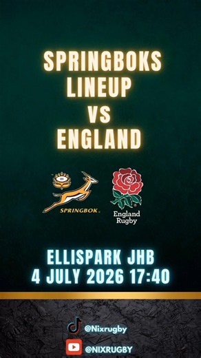 Springboks Lineup vs England - Rugby Nations Championships - 4 July 2026 #sarugby