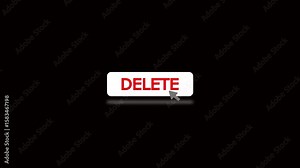Cursor click delete button animation on black background.Cursor click button with the word delete and blur effect.