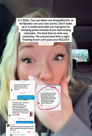 🚨If you don’t understand patho, you will always second-guess yourself!👇🏻 The NCLEX doesn’t test memorization.🚫 ✅ It tests clinical judgment. Inside SimplyNCLEX, I teach you: ✔️ What’s actually happening in the body ✔️ How to connect symptoms to patho ✔️ How to prioritize unstable vs stable ✔️ How to eliminate answer choices with strategy That’s why I’ve helped hundreds of students pass. It’s not about doing 3,000 questions.🤦🏼‍♀️ It’s about thinking correctly when you do them. SimplyNCLEx B