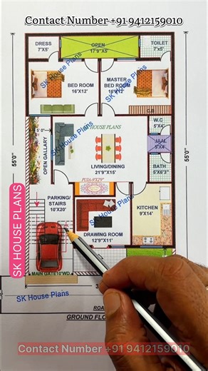 🏡✨ Luxurious 34x55 House Plan | Lawn • Puja Room • Parking | S No 3010 Experience premium living with this beautifully planned 34’ x 55’ luxury house design, crafted for comfort, elegance, and vastu-friendly living 🌿 ✨ Plan Highlights: ✅ 2 Spacious Bedrooms (16' x 12' each) 🛋️ Grand Living Dining Area (21'9" x 15") with dedicated Puja Space 🪑 Separate Drawing Room (12'9" x 11') for guests 🍽️ Modern Modular Kitchen (9' x 14') 🚿 3 Toilets – WC Bath Common 🚗 Car Parking Area 🌱 Front Lawn fo