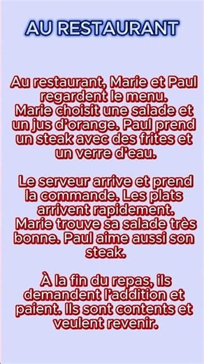 Comprehension orale "Au restaurant" A2 FRENCH #learnfrench #shorts #education #vocabulary #french