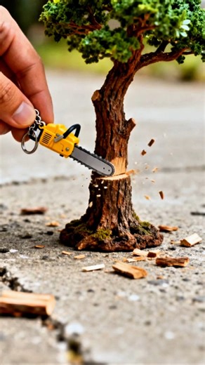 Tiny STIHL Chainsaw Actually Cuts tree! #tools #powertools #woodworkingtools