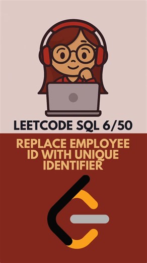 MoniCodes on Instagram: "LeetCode SQL 6/50 1378: Replace Employee ID With Unique Identifier. This SQL problem is all about JOINs In this video, we solve LeetCode 1378: Replace Employee ID With Unique Identifier and learn: • how to join two tables • why LEFT JOIN is important • how SQL handles missing data with NULL A must-know concept for SQL interviews and data analytics 📈 Follow MoniCodes for simple SQL, LeetCode solutions, and data careers 🚀 #monicodes #sql #learning #trending #dataanalytic