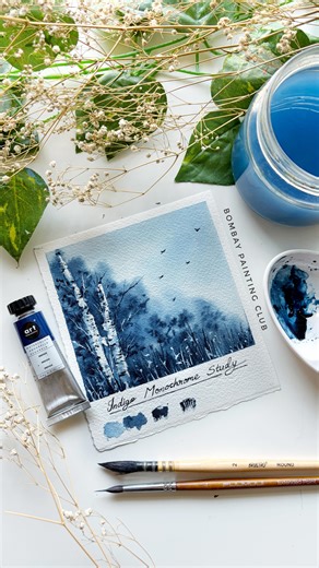 💙Value is more important than color! 💡 By using only Indigo, I’m forced to focus on how much water vs. pigment I’m using to create light and shadow. It’s the best way to practice watercolor control. Have you tried a monochrome painting lately? . . Painted with Artist grade watercolour tube - Indigo from @artphilosophyco . . Extended point brush @fuumuuibrushes_official . . #watercolorforest #artreelsofinstagram #watercolorpaintings #watercolortutorial #birchtrees | Bombay Painting Club