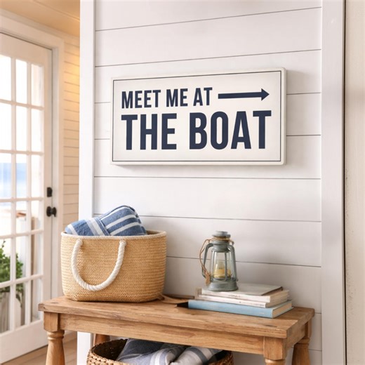 Meet Me at the Boat Sign With Arrow, Beach House Wall Decor, Lake House Signs - Etsy