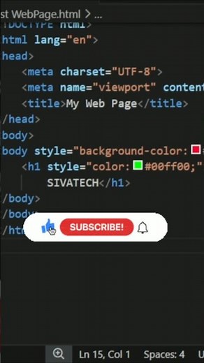 HTML Background Color & Text Color Tutorial | First Web Page in HTML | VS Code #shorts