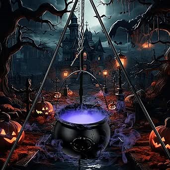 Halloween Decorations Outdoor - Witches Cauldron on Tripod, Water Mist Maker with Colorful LED Light, Horror Theme for Halloween Party Hocus Pocus Candy Bucket Decoration for Home Porch Outside