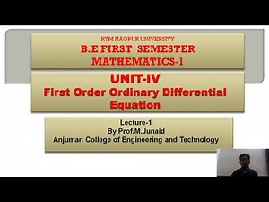 Unit-IV | First Order Ordinary Differential Equation