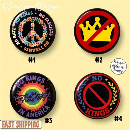 No Kings Day Pin Button, No Kings No Fascist Pin, Anti Racist Protest Pin, Anti Trump Pin - Etsy