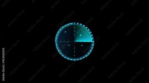 Radar Scanning loop. Radar screen animation. Signal transmitted sonar radar. Looped animation radar icon on a transparent background. Animated radar Hud. Alpha channel