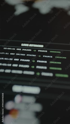 Log of live cyber attacks with timestamps, source and target countries