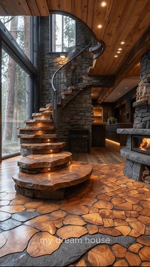 Rustic Stone and Wood Staircase Interior #wood #interior #home | My dream house