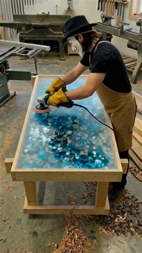 The Masked Maker: Creating Art from Shattered Glass #EpoxyResin #Woodworking #DIYTable #ResinArt