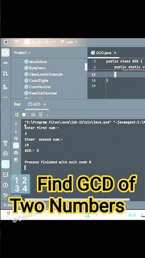💡 Find GCD (HCF) of Two Numbers in Java | Simple & Fast Tutorial!#java #learnwithrehan #gcd#shorts