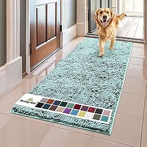 Muddy Mat® | Super Absorbent Door Mat Indoor, Microfiber Quick Dry Chenille Entryway Rug, Non-Slip Front Door Mat, Indoor Mats for Entryway, Machine Washable Pet Rug, Seafoam Green 59"x24"