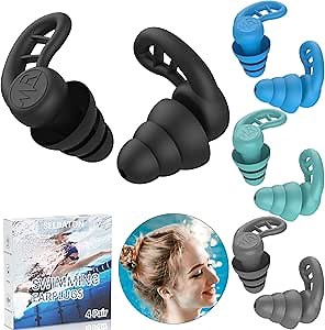 Waterproof Swimming Ear Plugs for Adults - 4 Pairs Reusable Silicone Ear Plugs for Women & Men, Keep Ear Water Out, Ear Plugs for Swimming, Showering, Bathing, Surfing, Water Sports
