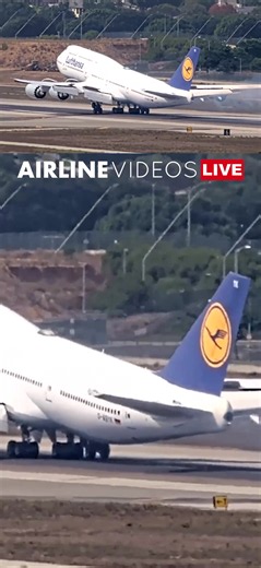 😱 YOU HAVE TO SEE THIS! Lufthansa’s Boeing 747-8i makes a dramatic MISSED APPROACH at LAX, with its nose pitching skyward and its tail appearing incredibly close to runway 24R! No tail strike, but that angle makes for an unforgettable sight! Captured LIVE on the 24/7 Airline Videos Live broadcast from the H Hotel on October 10th, 2026. #airplanes #aviation #laxairport #airlinevideoslive #airlinevideos