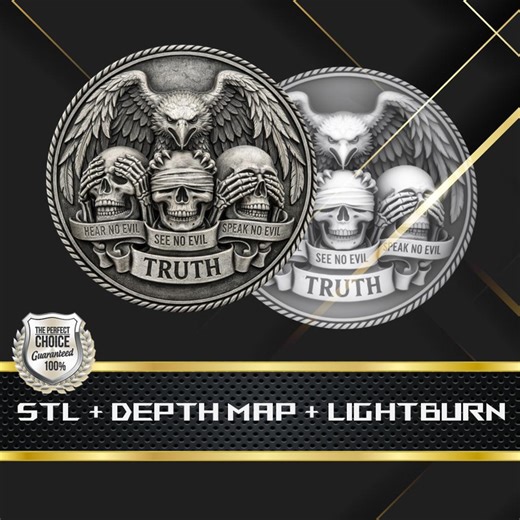 Coin Depth Map | Heigh Map | 3D Laser Engrave | Stl File | PNG File | Grayscale | Lightburn BMP | Laser Fiber | Eagle, Skulls Coin - Etsy Canada